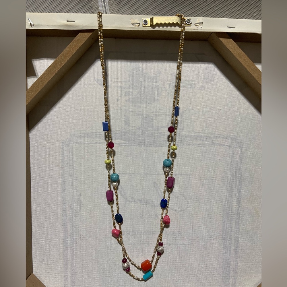 Chicos Long Multi Color Beaded Double Strand Necklace